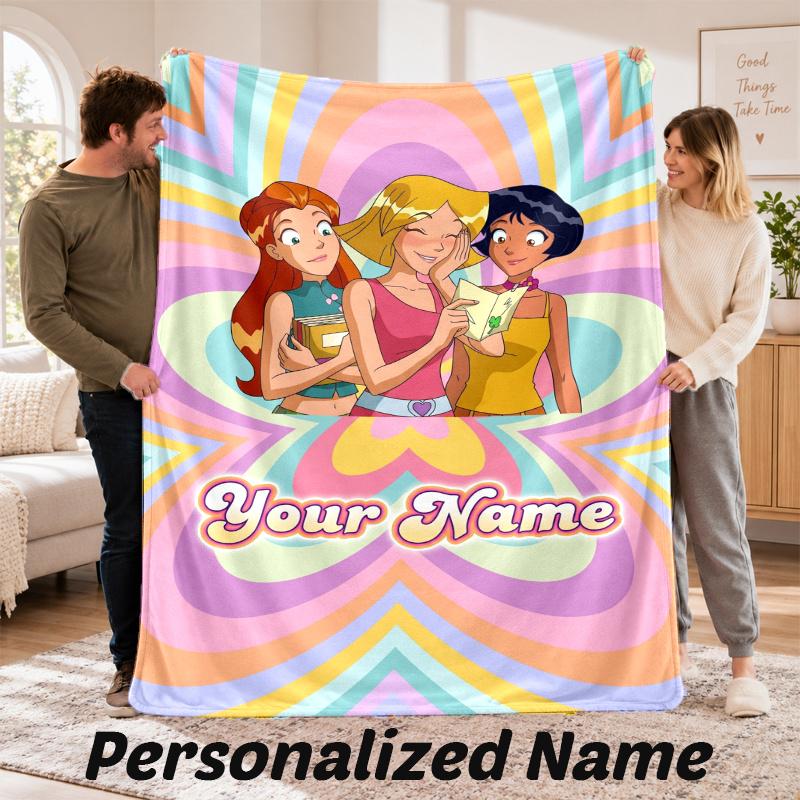 Custom Name Totally Spies Flannel Throw Blanket Personalized Text Soft Blanket Bed Sofa Gift