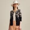 Women's Fine Wool Floral Print Round Neck Cardigan