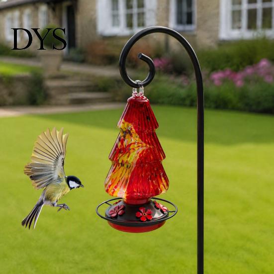 Outdoor Garden Decor for Bird Watchers Stained Glass Hummingbird Feeder, Christmas Tree Shaped Colorful Feeder Yard Hanging Waterer Patio Decoration
