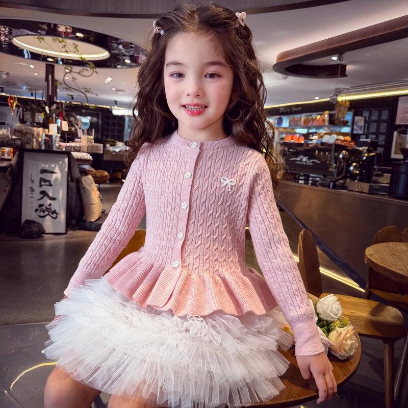 MIMIHELLO Girls  Korean Style Bowknot Cable Knit Ruffle Cardigan 110