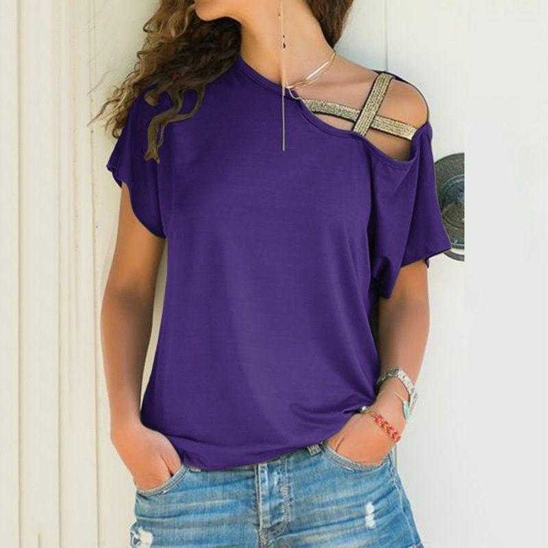 

Loose Womens Ladies Blouse Casual Shirt Tops Tshirt Short Sleeve Casual Tops Purple,3XL