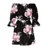 Ladies Casual Sexy One Shoulder Mid Waist Printed Ruffle Sleeve  A-Line Dress