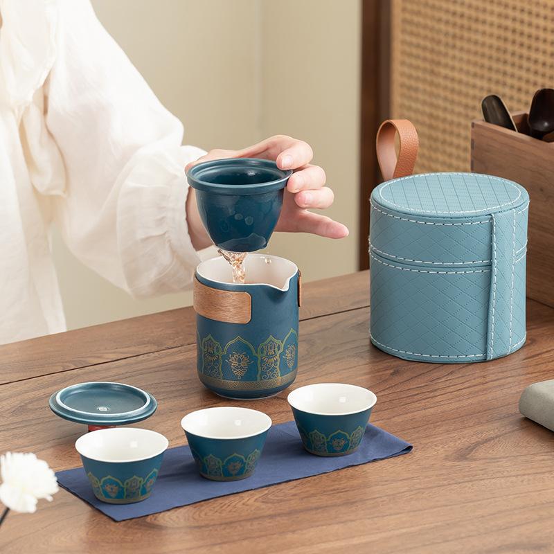 Portable indoor and outdoor tea making ceramic gift travel tea set