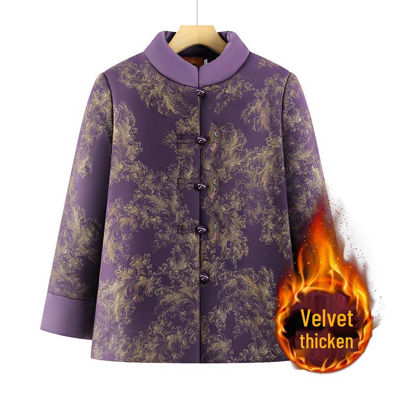 

Mom s Winter Cotton Jacket - New Stylish Thick Fleece Coat for Middle-Aged & Elderly 5XL (72-78 kg) фиолетовый