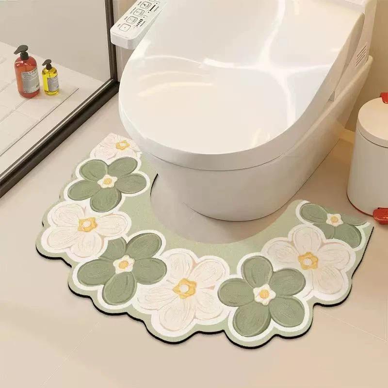 Alfombrilla de Suelo para Inodoro de Baño Antisalpicaduras Absorbente de Agua Secado Rápido Forma de U Suave Barro de Diatomeas Alfombra Antideslizante Para Uso en Baño Inodoro