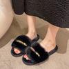Comemore Plush Slippers Women Soft Black Faux Fur House Cotton Slides Woman Indoor Casual Flat Heel Fur Slippers Women Shoes
