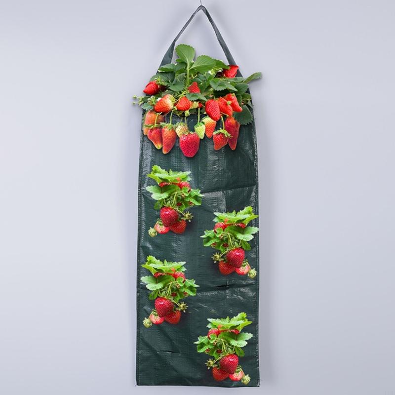 3Pcs Hanging Plant Grow Bag Outdoor Compost Seedling Planter Garden Supplies Multi-Pocket Strawberry Fruit B03E