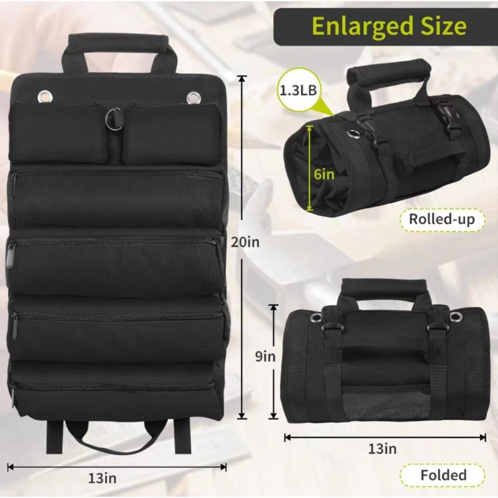 

Car Hardware Kit Portable Electrician Kit Roll-up Electrician Woodworking Storage Black back business card style
