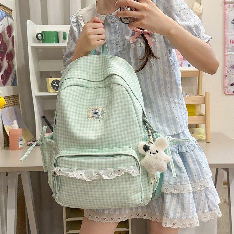 Schoolbag Korean Plaid Backpack Student Lace 1011 New Lightweight High-value Schoolbag Daily Backpack