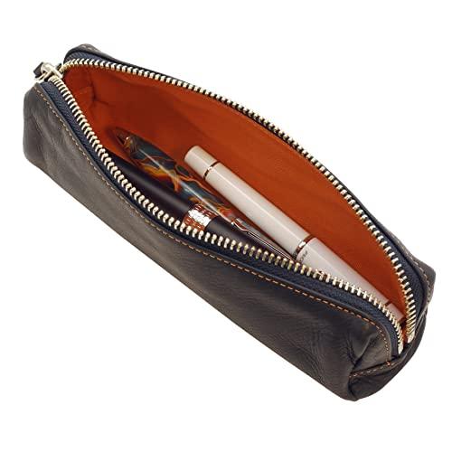 CCOMPANY LIMITED Maurice Pen Case, Large Capacity Pen Tray, Full Chrome Tanned Cowhide Leather Pencil Case (Navy)