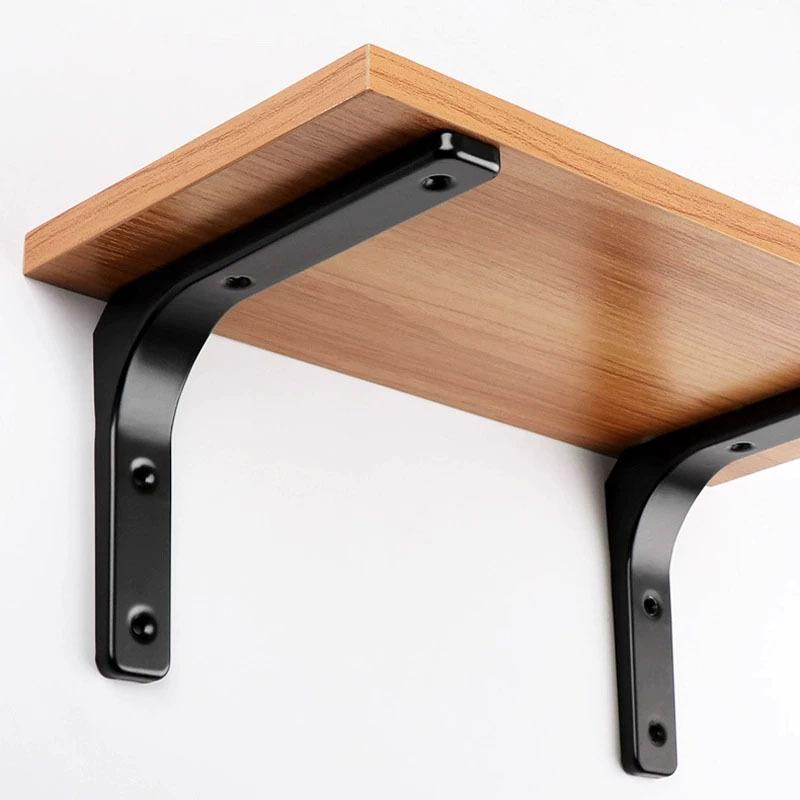 YM 2pcs Heavy Duty Stainless Steel L-Shaped Floating Shelf Brackets Wall Mount Black/White Corner Triangle 90 Degree Decorative