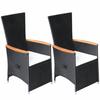 VidaXL Reclining Garden Chair 2pc and Cushions Woven Resin Black