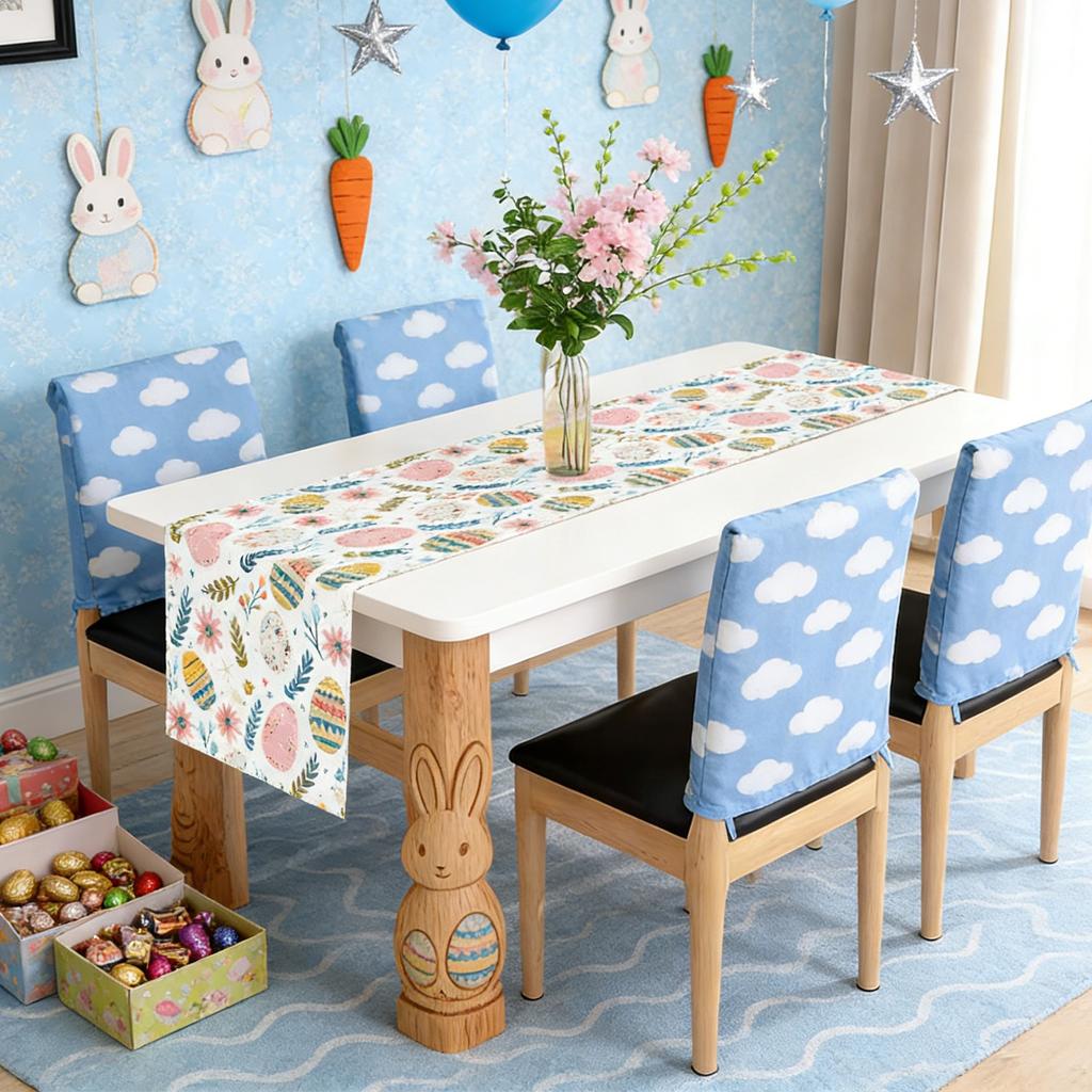 Happy Easter Egg Table Runner Easter Spring Decorations For Tables Indoor Home Party Decor