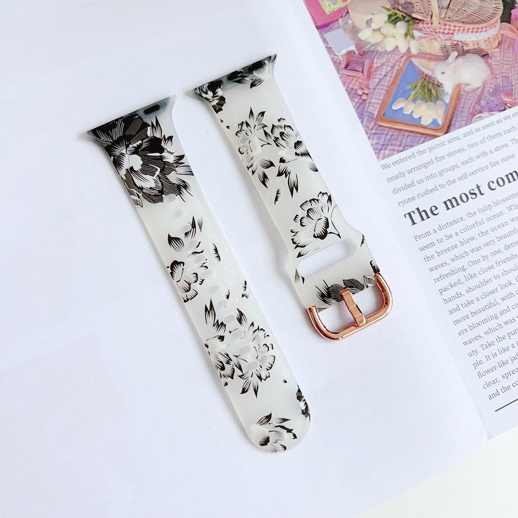 Watch Band for Apple Watch Series 10 9 8 7 SE 6 5 4 3 2 1 42mm 41mm 40mm 38mm Pattern Printed Clear Silicone Strap