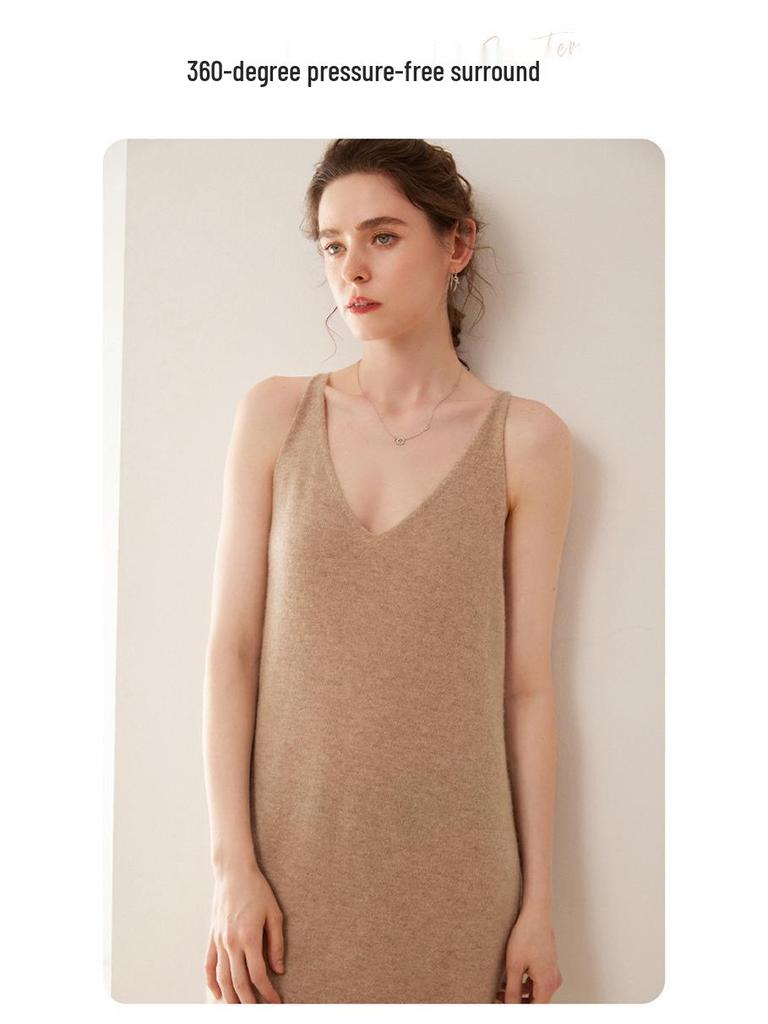 Elegant Korean-Style Knitted Cashmere Dress - Strappy, Slimming, and Luxurious Fashion Staple
