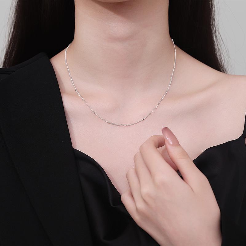 Trendy 2MM Side-Strung Bead Clavicle Chain for Women - Personalized, Cool Silver Jewelry for Summer