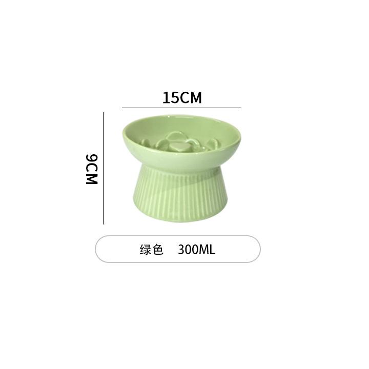 Ceramic Pet Cat Bowl Dog Bowl Medium and Small Dog Cat Anti-choking Slow Food Slow Food Bowl Anti-overturning High Foot Neck Protection Rice Bowl