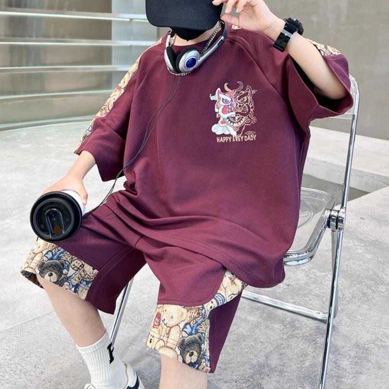 Children's Clothing Boys Summer Short-sleeved Suit New Middle and Large Children Summer Sports Shorts Two-piece Set