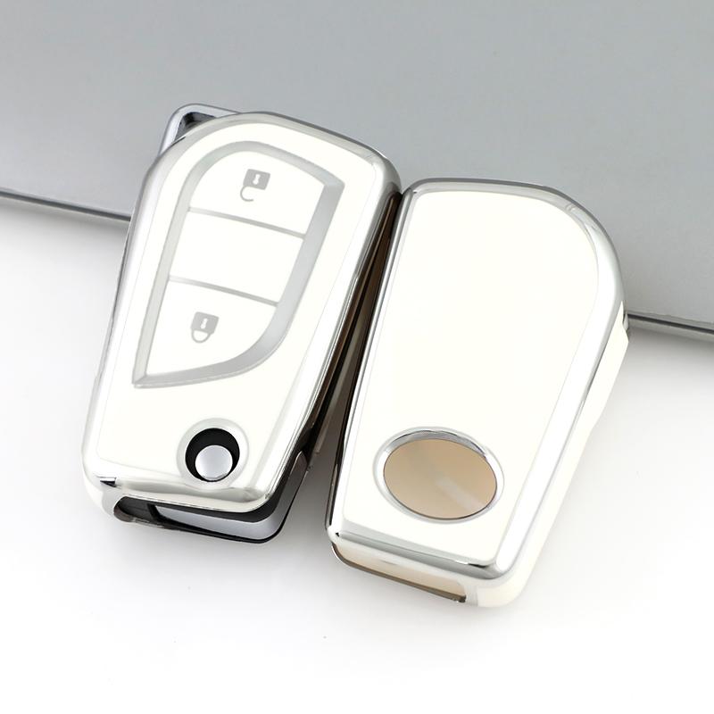 

2/3/4 кнопки Серебристая кромка ТПУ Чехол-накладка для автомобильного ключа-брелока для Toyota Camry RAV4 Corolla C-HR Highlander Fortuner Бесключевой 2 button key cover