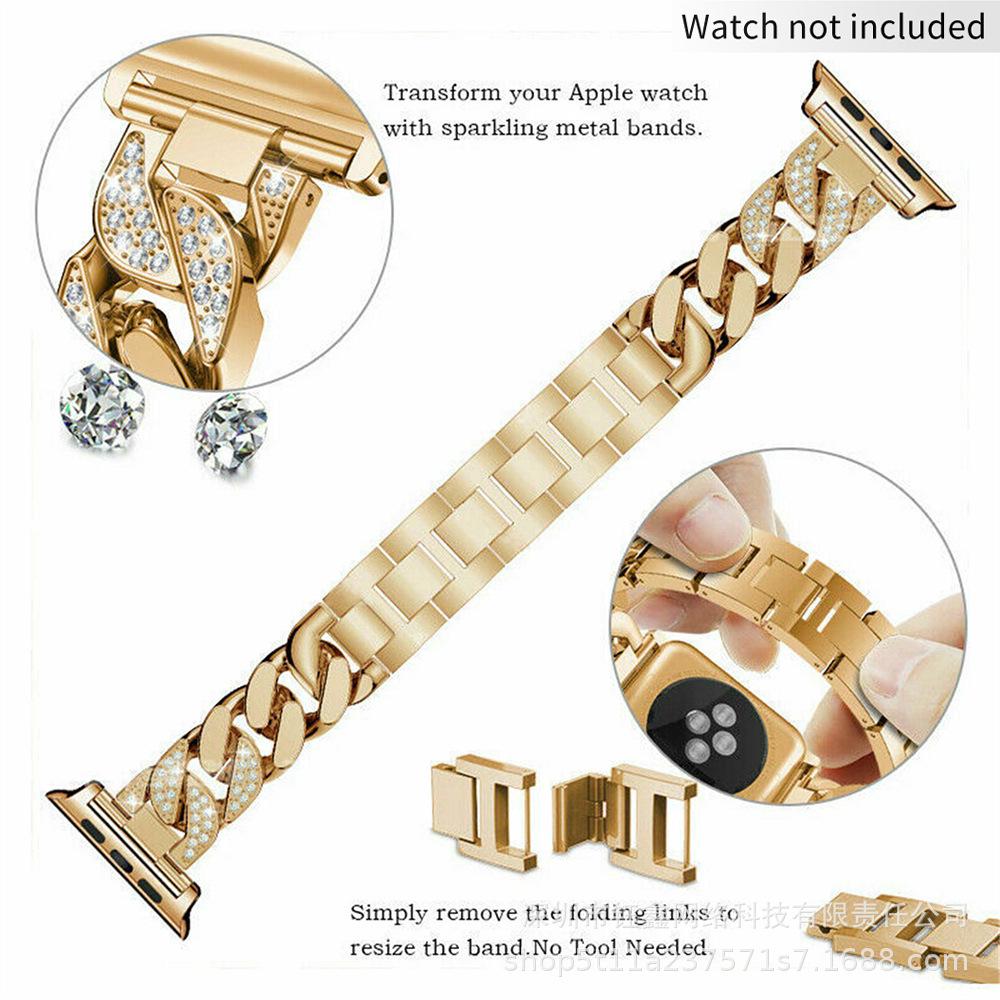 

Джинсовый ремешок-цепочка с бриллиантами из нержавеющей стали для Apple Watch, Huawei, Samsung - Прочный сплав цинка 38/40/41/42mm Gold