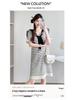 Navy Striped Korean Style Maternity Summer Dress, Casual Loose Fit, Slimming Ice Silk Knit with Hollowed-Out Details