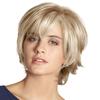 Women's Short Straight Fluffy Wig with Side Bangs Blonde and White Front Lace Heat Resistant Synthetic Fiber Wigs