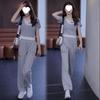 Short-sleeved Casual Sports Suit for Women Summer Splicing Fashionable Temperament Fake Two-piece Top Wide-leg Pants Two-piece Set