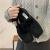 Fashion Spring Autumn Women's Luxury Party Shoes Medium Heel Retro Square Toe Velvet Mary Jane Shoes Flat Square Buckle Single Loafers