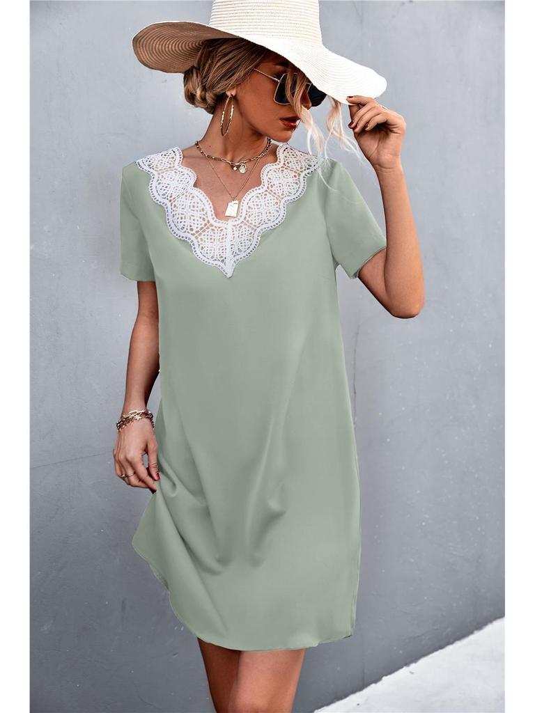 2022 European & American Cross-Border Summer V-Neck Lace Dress for Women