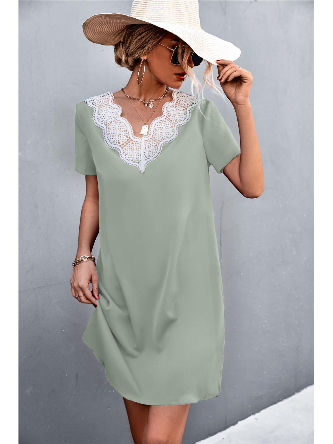 

Женское кружевное платье с V-образным вырезом в европейском и американском стиле 2022 года XL светло-зеленый