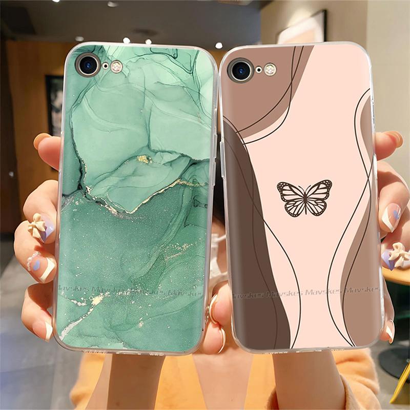 For iPhone SE 2020 Case Soft Clear TPU Painted Back Cover For iPhone SE Silicone Bumper Phone Cases For iPhoneSE Fundas Coque
