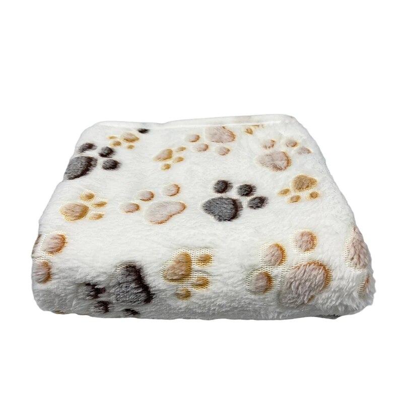 

Одеяло для домашних животных без выпадения волос, коралловый флис, дышащий милый узор в виде лап, теплый и удобный тонкий коврик для кошек и собак, товары для домашних животных 60x40cm белый