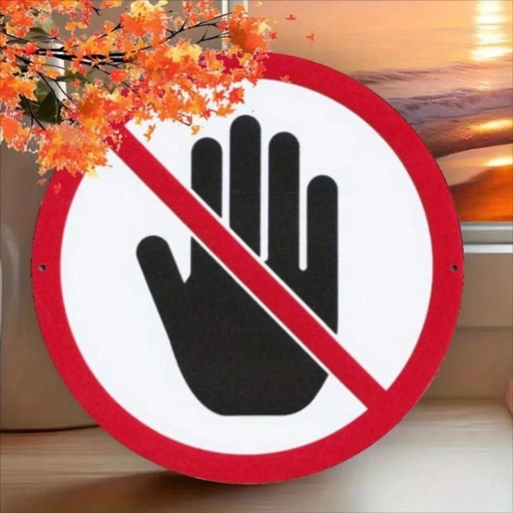 Prohibition Metal Sign Do Not Touch Round Wall Decor Red Hand Silhouette Halloween Home Decor