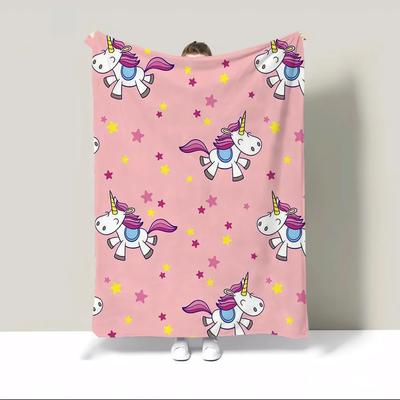 Cute Cartoon Unicorn Flannel Blanket Throw Knitted Plaid Home Interior Warm Blanket for Winter Fluffy Soft Blankets & Throw Knee