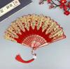 Folding retro pattern hand fan, single flower folding fan, Chinese dance fan, role-playing party decoration, women's handheld