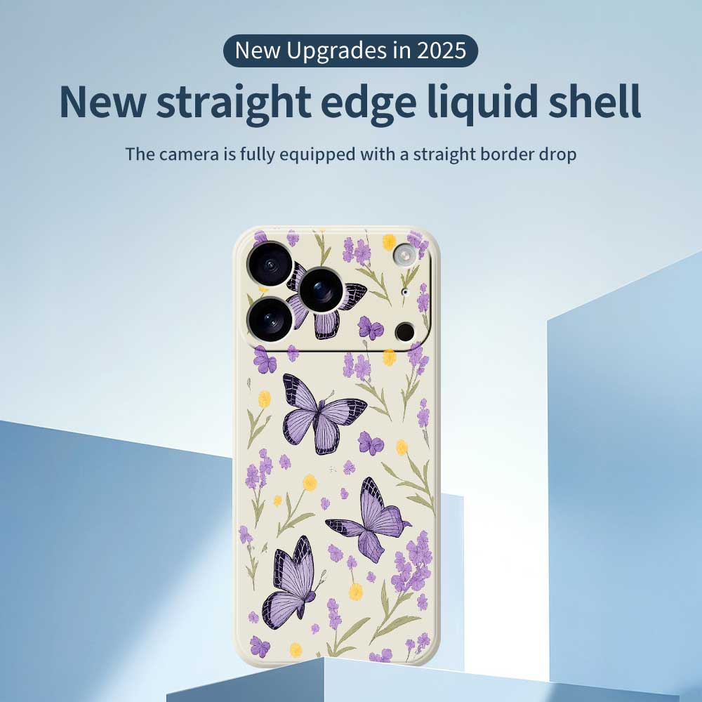 For iPhone 17 Pro Case Purple Butterflies Pattern Printing Straight Edge TPU Phone Back Cover