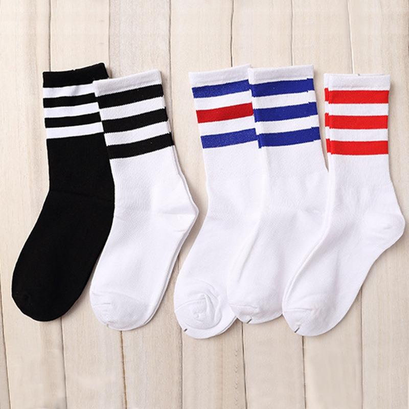 

Female Spring and Autumn Three Bar Stripe Sports Comfortable Breathable Student Tube Socks 1 pair чорний/білий