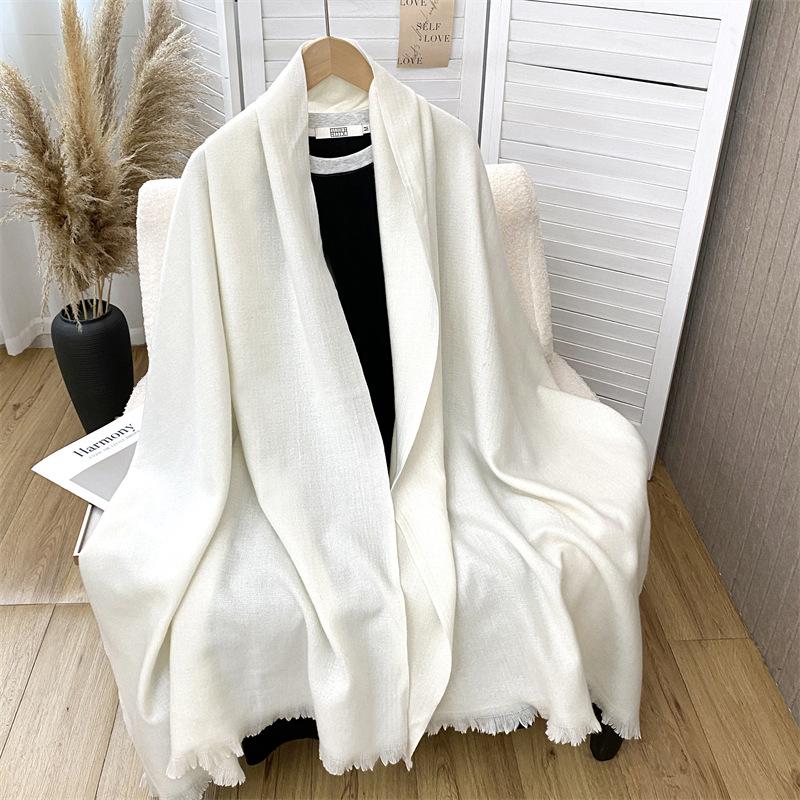 Women S Solid Color Faux Cashmere Scarf Elegant Warm Shawl