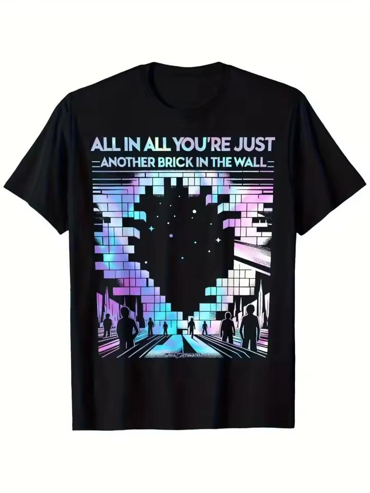 Men's "All in All You're Just Another Bri in the Wall" graphic T-shirt Crew neck short sleeve, classic lyric print casual shirt