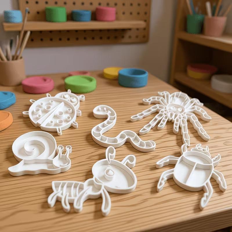 6Pcs Plastic Insect Theme Pottery Clay Mold, Ants, Earthworms Patterns, Non Stick, Diy Crafts Pottery Stamps Pottery Decoration