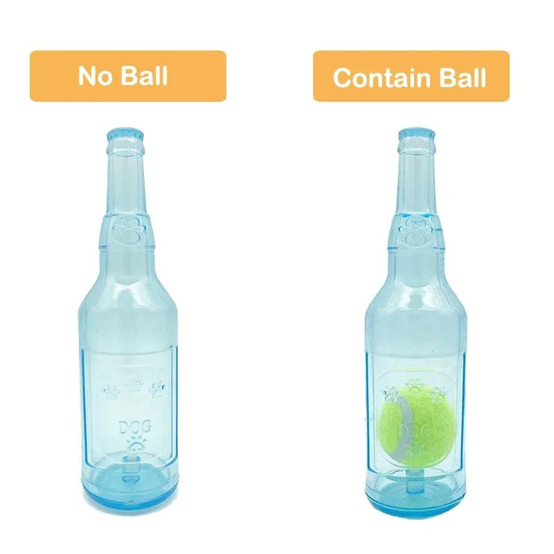 Juguete masticable para mascotas, botella de cerveza resistente a las mordeduras de TPR con pelota de tenis, juguete interactivo para masticar y chirriar los dientes de los cachorros