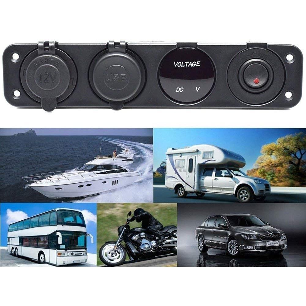 Dual USB Socket Charger + LED Voltmeter + 12V / 24V Power Outlet 3 In 1 Multi-function Three Hole Panel for Truck Trailer Boat Camper Motorhome
