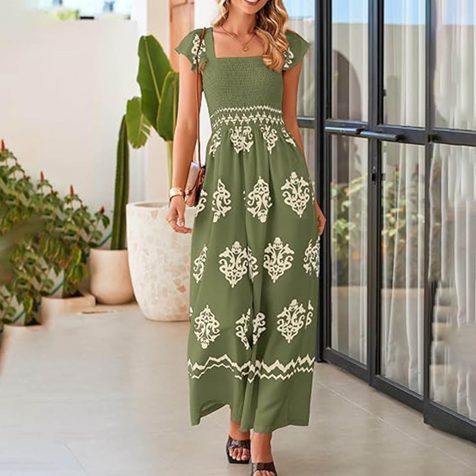 

Женский комбинезон с принтом в стиле бохо, повседневный, с высокой талией, широкими штанинами и карманом L армия зеленый