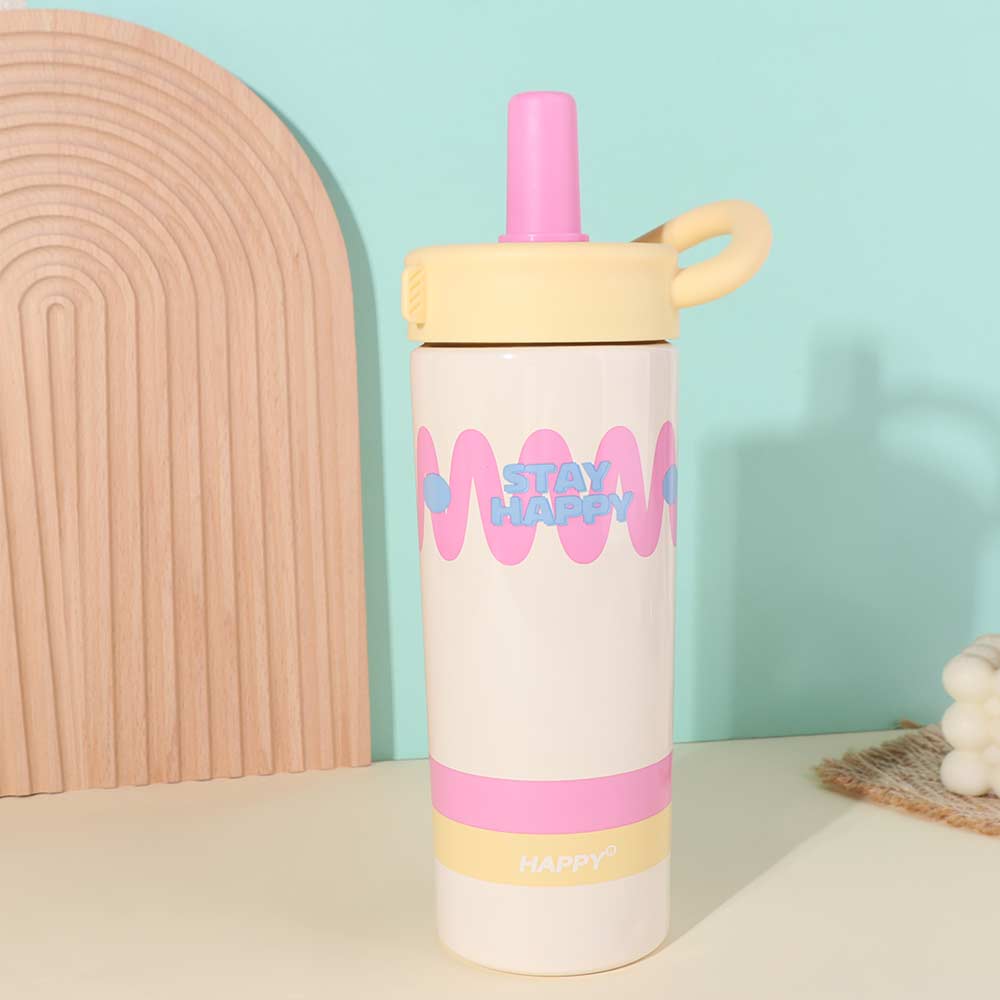 600ml Straw Cup Leak-Proof Vacuum Flask Stylish Stainless Steel Insulated Cup  Outdoor
