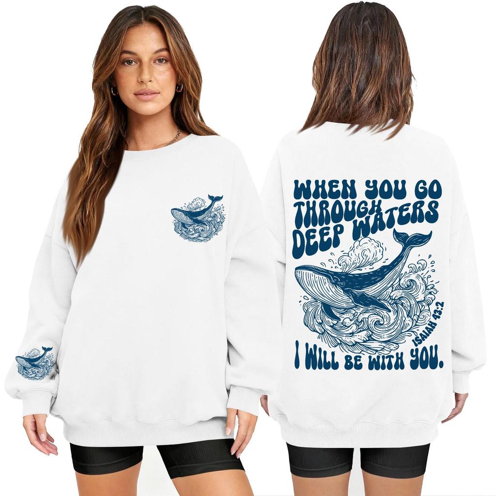 Women's Fashion Long Sleeve Print Round Neck Loose Pullover Sweater Top