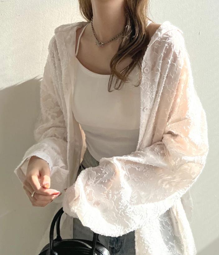 Japanese Korean Lace Chiffon Beach Top - Loose Airy Shirt