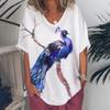 Fashion Women's T Shirt V-Neck Short Sleeve Top Women 3d Peacock Graphics Summer Plus Size Everyday Casual Female Clothing 5XL