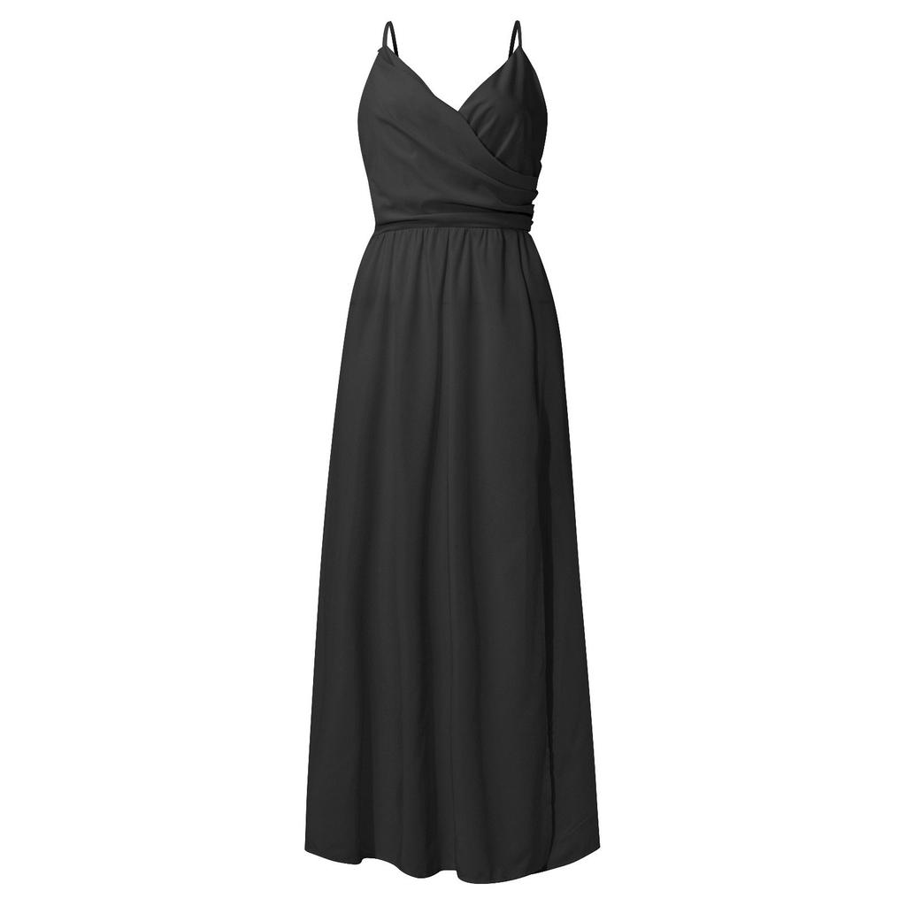 Rochie de damă la modă, sexy, lejeră, cu despicare în V adânc, cu tiv lung, midi