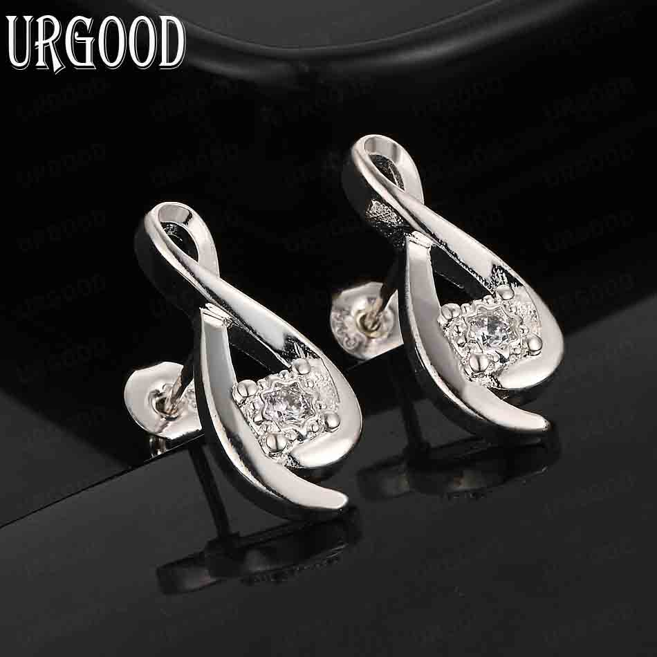 925 Sterling Silver Octagonal AAA Zircon Perforated Earrings Fashion Wedding Jewelry