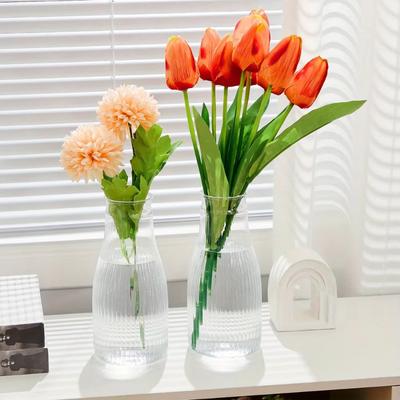 10pack Tall Vertical Pattern Vases, Transparent Vases, Aesthetic Decorative Vases, Diy Florals Flower Arrangement Crafts